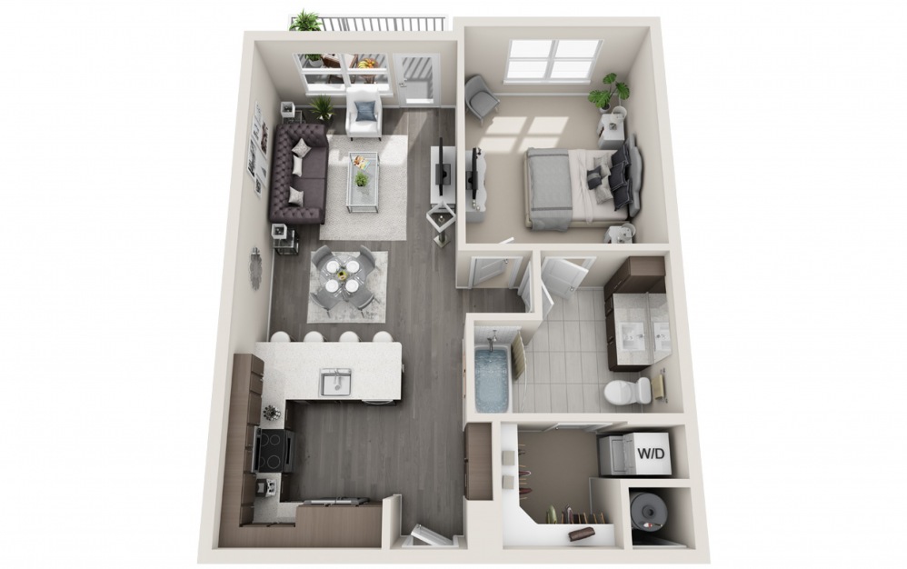 Vasquez  - 1 bedroom floorplan layout with 1 bath and 765 square feet. (2D)