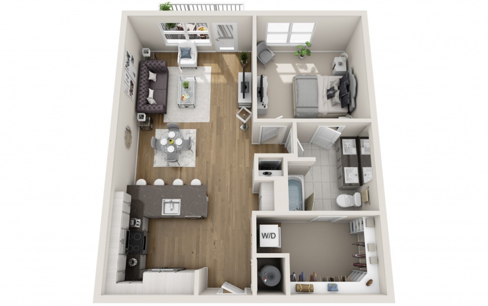 Spear  - 1 bedroom floorplan layout with 1 bath and 855 square feet. (2D)