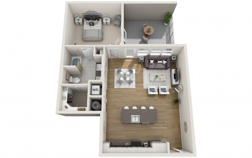 Pancho  - 1 bedroom floorplan layout with 1 bath and 866 square feet. (2D)