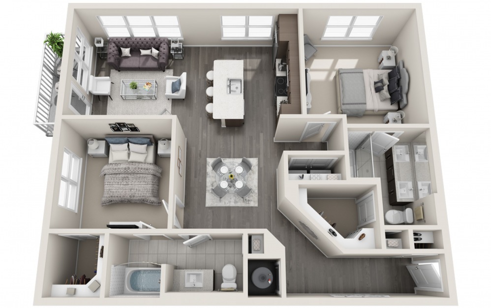 LaFord  - 2 bedroom floorplan layout with 2 baths and 1109 square feet. (2D)
