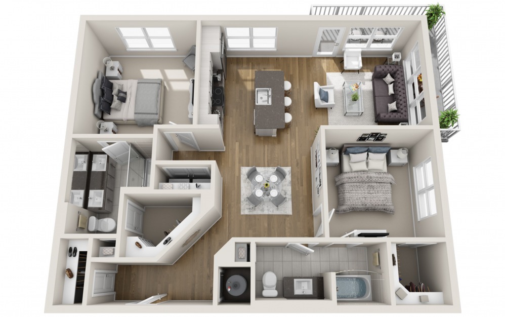 Kress  - 2 bedroom floorplan layout with 2 baths and 1113 square feet. (2D)