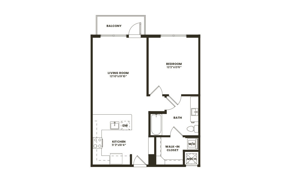 A2 - 1 bedroom floorplan layout with 1 bath and 753 square feet. (2D) A2 - 1 bedroom floorplan layout with 1 bath and 753 square feet. (2D)