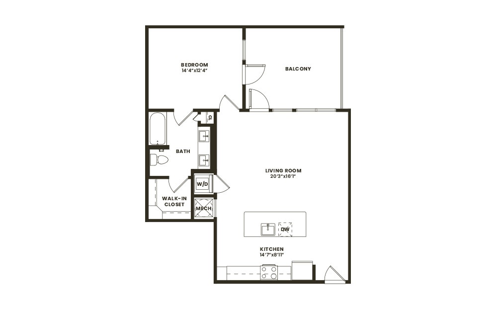 A5 - 1 bedroom floorplan layout with 1 bath and 866 square feet. (2D) A5 - 1 bedroom floorplan layout with 1 bath and 866 square feet. (2D)