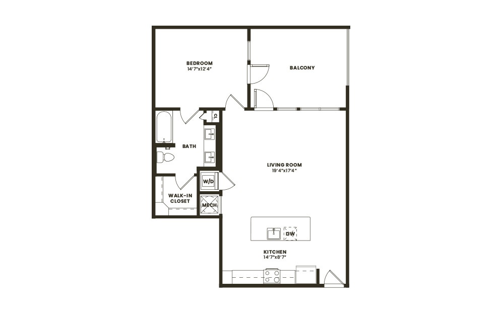 A6 - 1 bedroom floorplan layout with 1 bath and 869 square feet. (2D) A6 - 1 bedroom floorplan layout with 1 bath and 869 square feet. (2D)