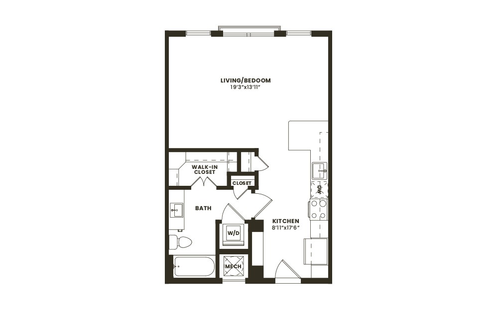 S1 - Studio floorplan layout with 1 bath and 561 square feet. (2D) S1 - Studio floorplan layout with 1 bath and 561 square feet. (2D)