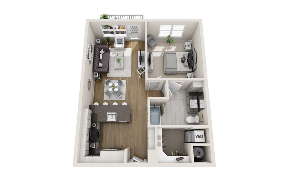 1 bed 1 bath A2 floorplan 753 square feet