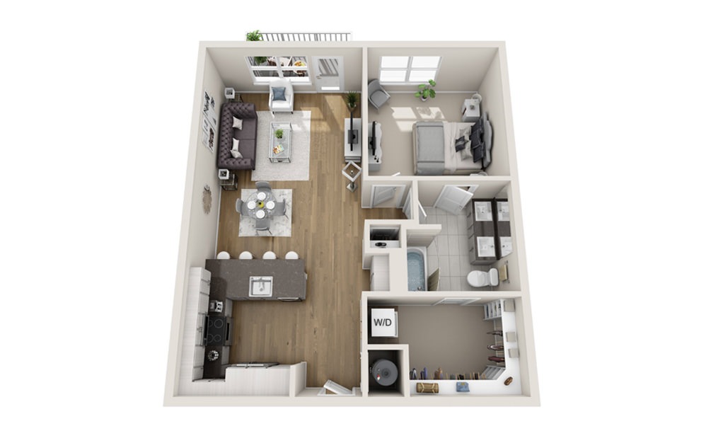 1 bed 1 bath A4 floorplan 855 square feet