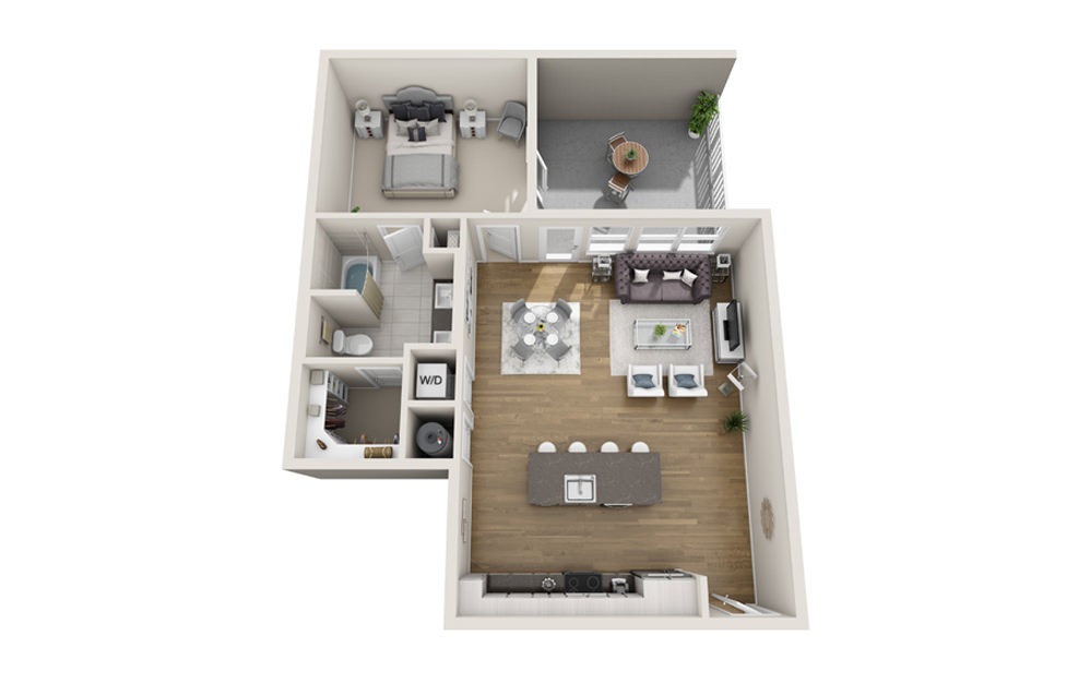 1 bed 1 bath A5 floorplan 866 square feet