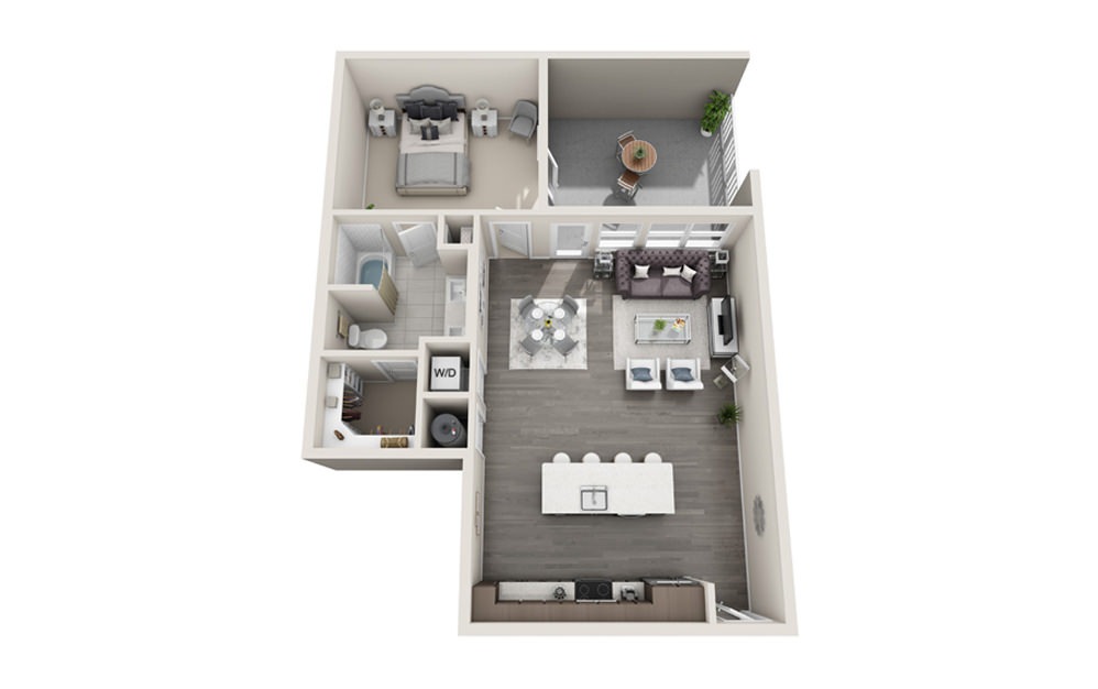 1 bed 1 bath A6 floorplan 869 square feet