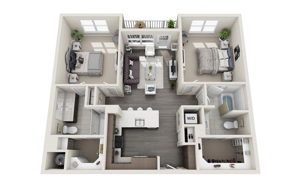 2 bed 2 bath B1 floorplan 1107 square feet