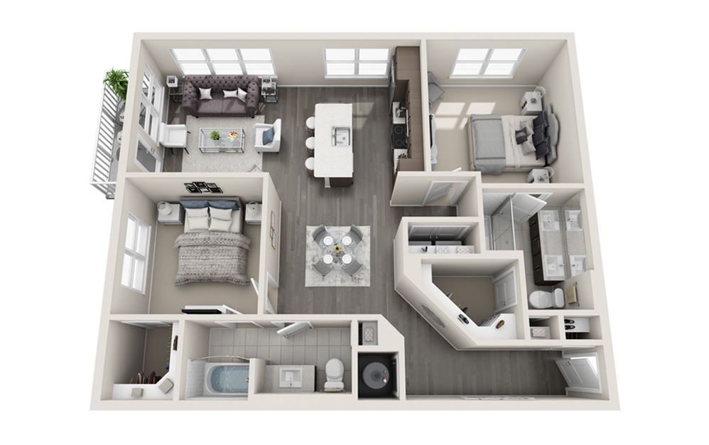 2 bed 2 bath B2 floorplan 1109 square feet