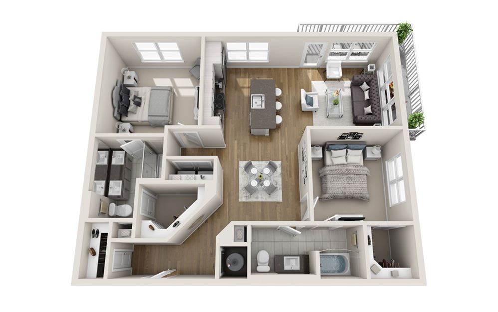 2 bed 2 bath B3 floorplan 1219 square feet